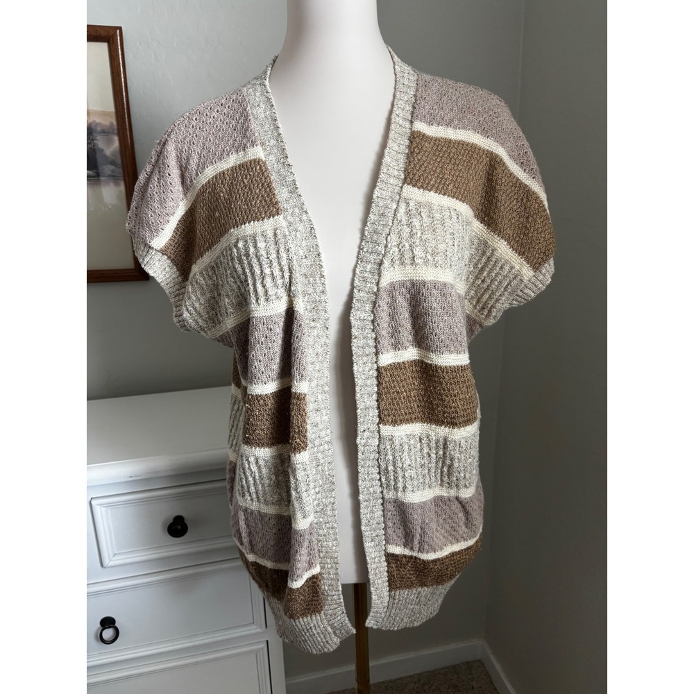 Vintage‎ Diane von Furstenberg Striped Knit Cardigan Short Sleeve Brown Medium